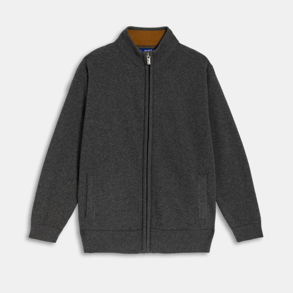 سترة برقبة عالية وسحاب باللون الرمادي الداكن للأولاد